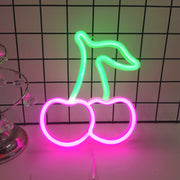 [Vibrant LED Cherry Neon Sign] 1pc Vibrant LED Cherry Neon Sign - Red Fruit Wall Art with Green Leaves, USB/Battery Powered Wall-Mounted Night Light for Bedroom, Bar, Party, Game Room Decor, Fruit Decor, Bar Decoration, Plast