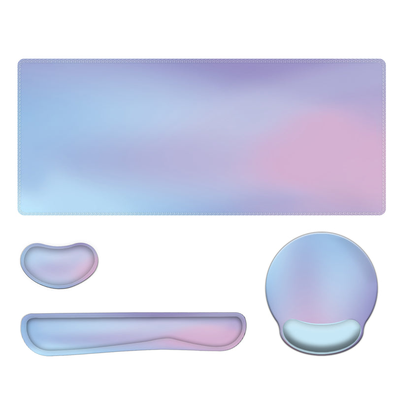 Keyboard Mouse Pad Set, 4in1 Large Gaming Mousepad + Keyboard Wrist Rest Support + Mouse Wrist Cushion + Wrist Pad, Non-Slip PU Base, 35.4x15.7in Extended Desk Mat For Home And Office