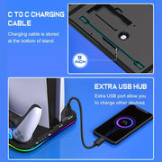 RGB PS5 Cooling Stand & Rapid Charger - High-Performance Fan, Dual Dock, Compatible with Disc & Digital Edition, Complete Set including Headset Stand, 6 Game Slots, Screws & Dust Cover