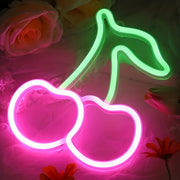 [Vibrant LED Cherry Neon Sign] 1pc Vibrant LED Cherry Neon Sign - Red Fruit Wall Art with Green Leaves, USB/Battery Powered Wall-Mounted Night Light for Bedroom, Bar, Party, Game Room Decor, Fruit Decor, Bar Decoration, Plast