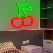 [Vibrant LED Cherry Neon Sign] 1pc Vibrant LED Cherry Neon Sign - Red Fruit Wall Art with Green Leaves, USB/Battery Powered Wall-Mounted Night Light for Bedroom, Bar, Party, Game Room Decor, Fruit Decor, Bar Decoration, Plast