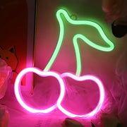 [Vibrant LED Cherry Neon Sign] 1pc Vibrant LED Cherry Neon Sign - Red Fruit Wall Art with Green Leaves, USB/Battery Powered Wall-Mounted Night Light for Bedroom, Bar, Party, Game Room Decor, Fruit Decor, Bar Decoration, Plast