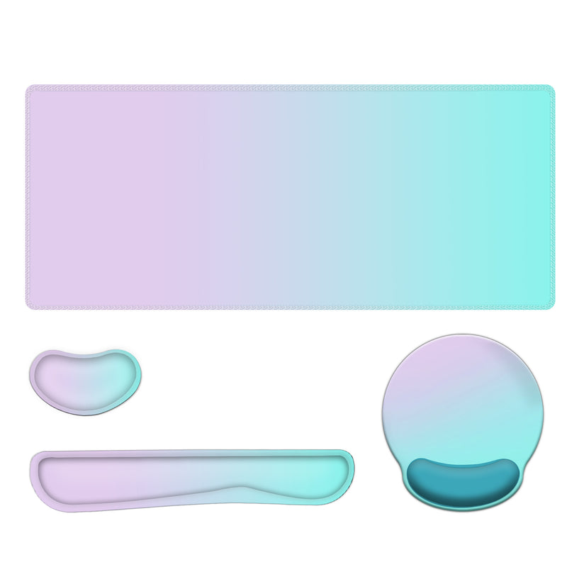 Keyboard Mouse Pad Set, 4in1 Large Gaming Mousepad + Keyboard Wrist Rest Support + Mouse Wrist Cushion + Wrist Pad, Non-Slip PU Base, 35.4x15.7in Extended Desk Mat For Home And Office