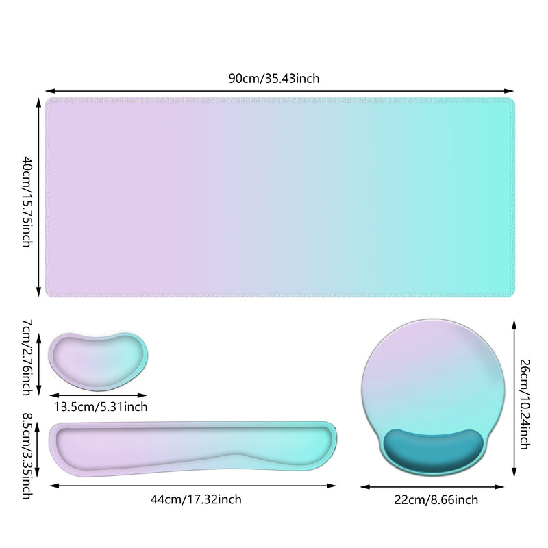 Keyboard Mouse Pad Set, 4in1 Large Gaming Mousepad + Keyboard Wrist Rest Support + Mouse Wrist Cushion + Wrist Pad, Non-Slip PU Base, 35.4x15.7in Extended Desk Mat For Home And Office