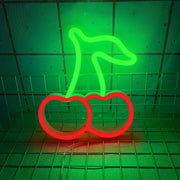 [Vibrant LED Cherry Neon Sign] 1pc Vibrant LED Cherry Neon Sign - Red Fruit Wall Art with Green Leaves, USB/Battery Powered Wall-Mounted Night Light for Bedroom, Bar, Party, Game Room Decor, Fruit Decor, Bar Decoration, Plast