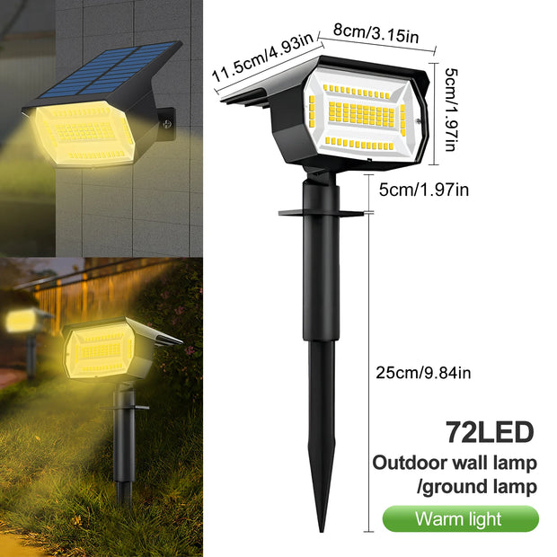 72/68 LED Solar Landscape Lights Outdoor IP65 Waterproof Solar Light with 3 Modes Solar Garden Spotlight for Yard Lawn Walkway