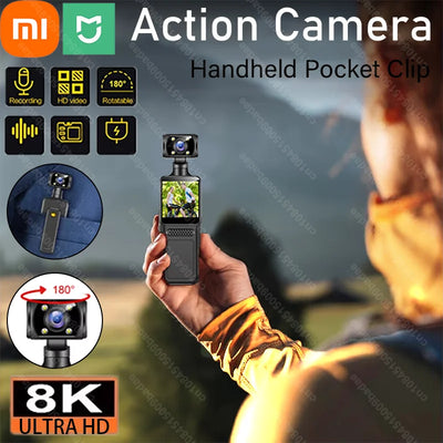 Xiaomi New Action Camera 8K HD 180 ° Rotating Mini Portable Camera Mini Sports Wearable Camera Infrared Night Vision Sports DV