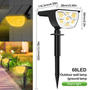 72/68 LED Solar Landscape Lights Outdoor IP65 Waterproof Solar Light with 3 Modes Solar Garden Spotlight for Yard Lawn Walkway