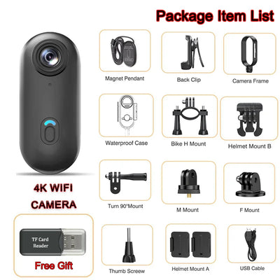 2025 Hot Gift 4K Magnetic Body Cam Portable WiFi Wireless Action Camera POV Bike Mount Sports Vide Waterproof Mini Vlog Camera