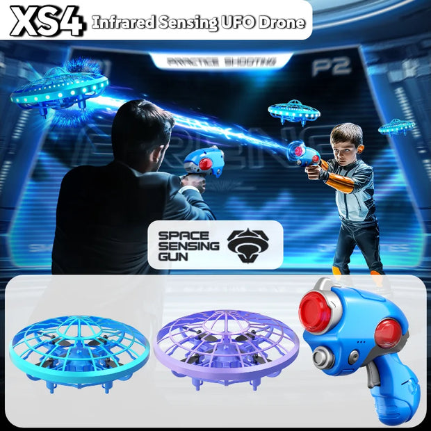 XS4 Glowing Infrared RC UFO Saucer Shooting Sensor Drone Parent-Child Interactive Smart Hover Remote Control Toy Birthday Gifts