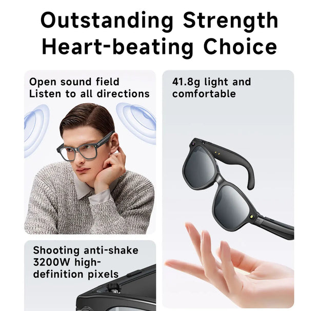 4K Ultra HD AI Video Glasses 8MP Camera Take Photos/Videos Hands-Free Music Real-Time Translation Calls Stylish Design