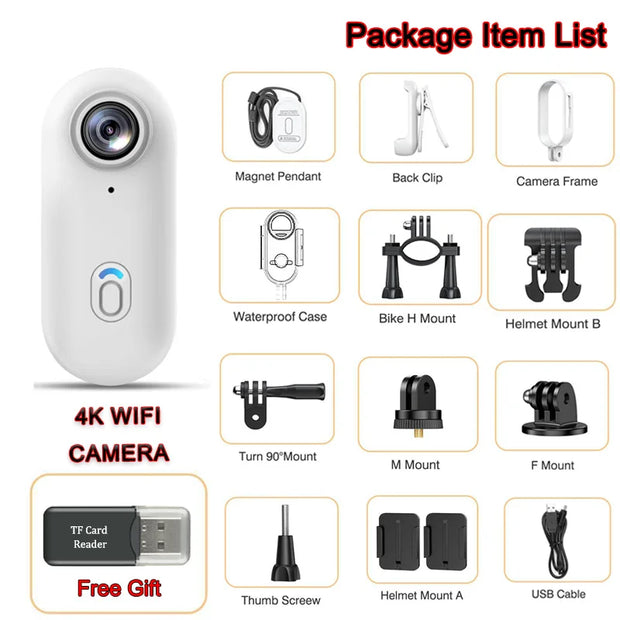2025 Hot Gift 4K Magnetic Body Cam Portable WiFi Wireless Action Camera POV Bike Mount Sports Vide Waterproof Mini Vlog Camera