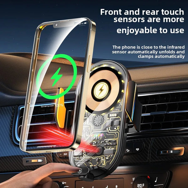 Smart Sensor Car Phone Wireless Charger 15W Fast Charging Auto-Clamping Car Phone Holder For IPhone And All Enable Android