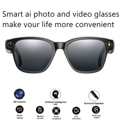 4K Ultra HD AI Video Glasses 8MP Camera Take Photos/Videos Hands-Free Music Real-Time Translation Calls Stylish Design