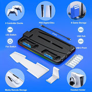RGB PS5 Cooling Stand & Rapid Charger - High-Performance Fan, Dual Dock, Compatible with Disc & Digital Edition, Complete Set including Headset Stand, 6 Game Slots, Screws & Dust Cover