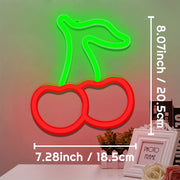 [Vibrant LED Cherry Neon Sign] 1pc Vibrant LED Cherry Neon Sign - Red Fruit Wall Art with Green Leaves, USB/Battery Powered Wall-Mounted Night Light for Bedroom, Bar, Party, Game Room Decor, Fruit Decor, Bar Decoration, Plast
