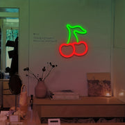 [Vibrant LED Cherry Neon Sign] 1pc Vibrant LED Cherry Neon Sign - Red Fruit Wall Art with Green Leaves, USB/Battery Powered Wall-Mounted Night Light for Bedroom, Bar, Party, Game Room Decor, Fruit Decor, Bar Decoration, Plast
