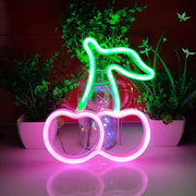 [Vibrant LED Cherry Neon Sign] 1pc Vibrant LED Cherry Neon Sign - Red Fruit Wall Art with Green Leaves, USB/Battery Powered Wall-Mounted Night Light for Bedroom, Bar, Party, Game Room Decor, Fruit Decor, Bar Decoration, Plast