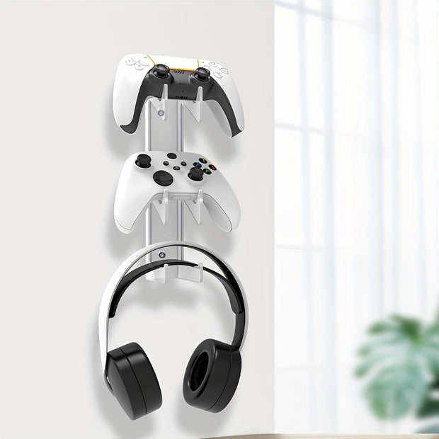 Durable Universal Game Controller Wall Mount - Secure Storage for PS5, PS4, Xbox, Switch with Built-In Earphone Holder - Space-Saving, Easy Install, Perfect Organizational Solution
