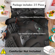 2/3pcs Modern Gamepad Print Duvet Cover Set (1Duvet Cover+1/2Pillowcase), Youth Video Game Controller Mouse Keyboard Headphone Gaming Equipment Pattern Bedding Set For Bedroom Dorm Room (No Quilt)